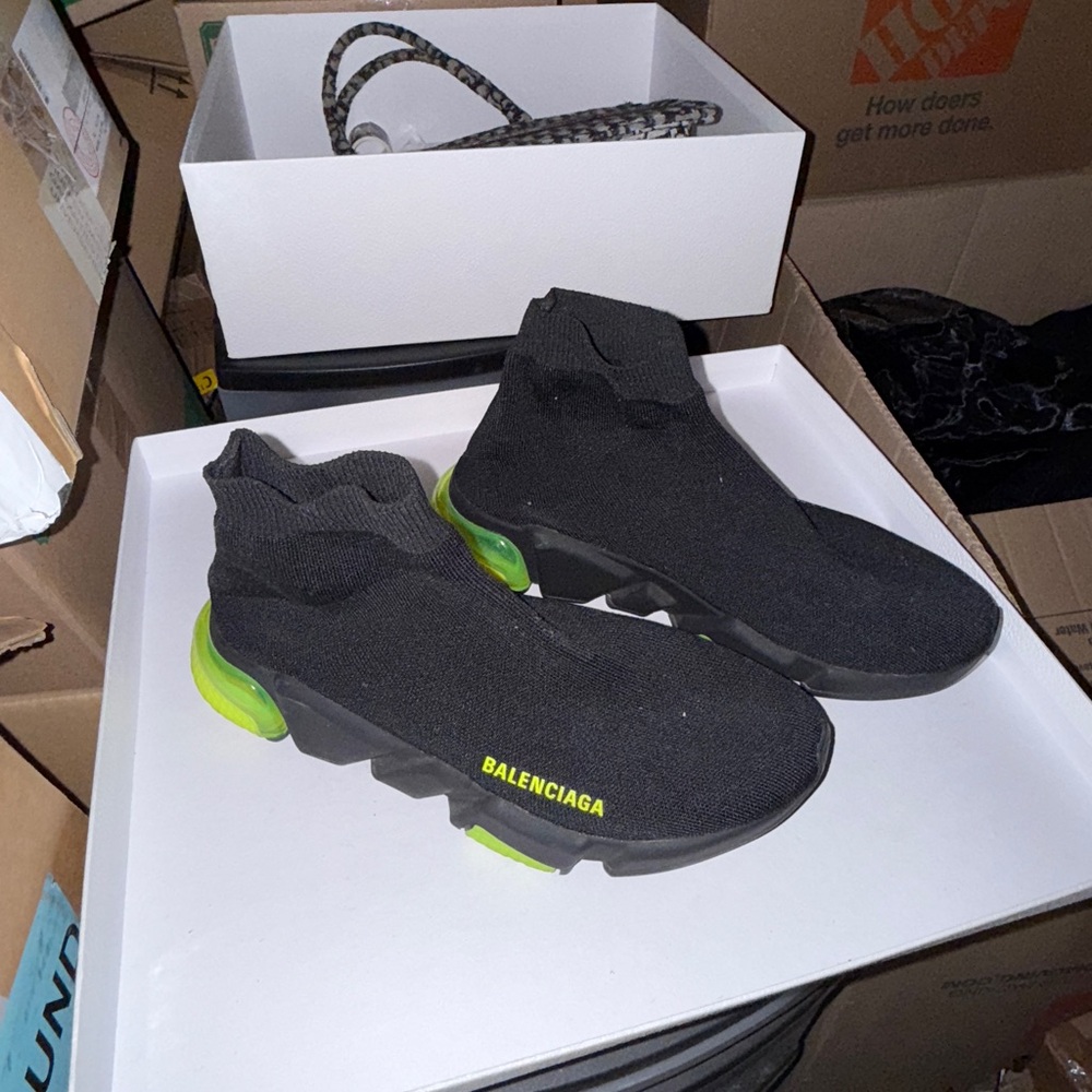 Balenciaga Black and Lime Footwear